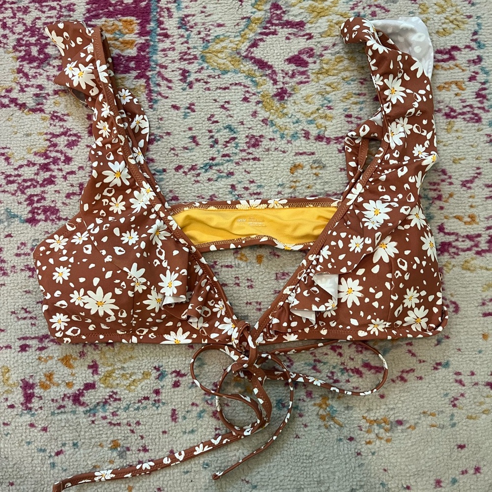 Aerie Brown and Yellow Floral Bikini Top